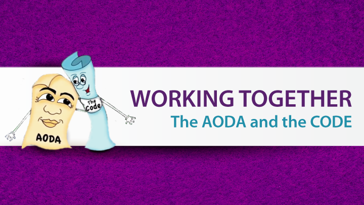 Cover photo. Links to Working Together: The Code and the AODA